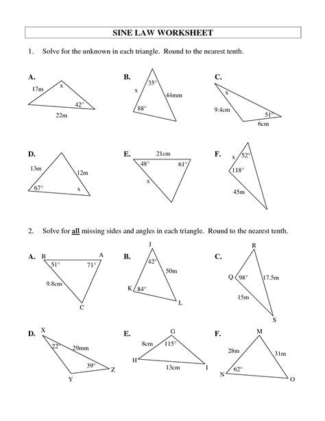 Law Of Sines Worksheet