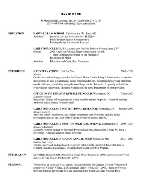 Law School Resume Examples Harvard
