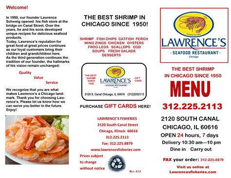 Lawrence's Fish and Shrimp menu