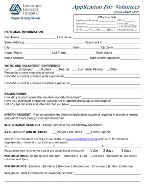Lawrence General Hospital Volunteer Application