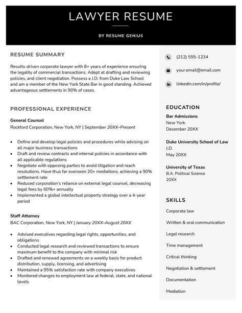 Lawyer Resume Format