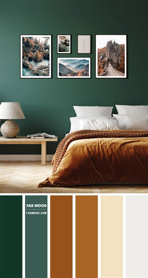 Layered shades of green and brown in bedroom