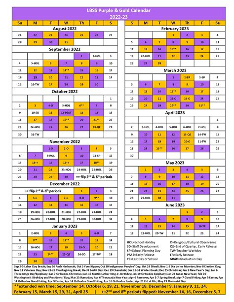 Lbss Purple Gold Calendar