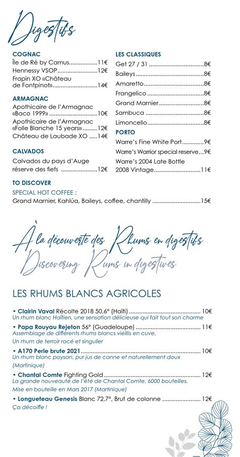 Le Cottage Restaurant Menu