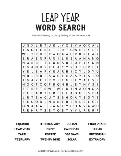 Leap Year Word Search Free Printable