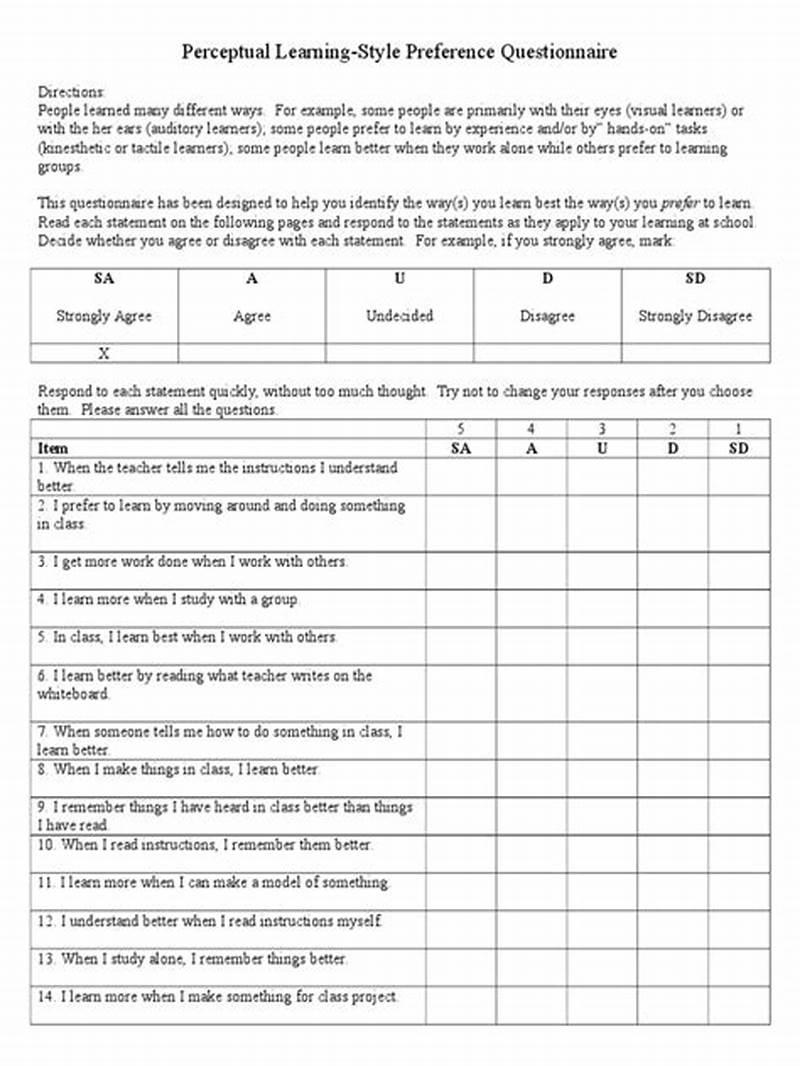 Learning Style Questionnaire For Students Printable