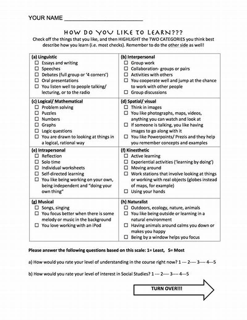 Learning Style Test For Students Printable
