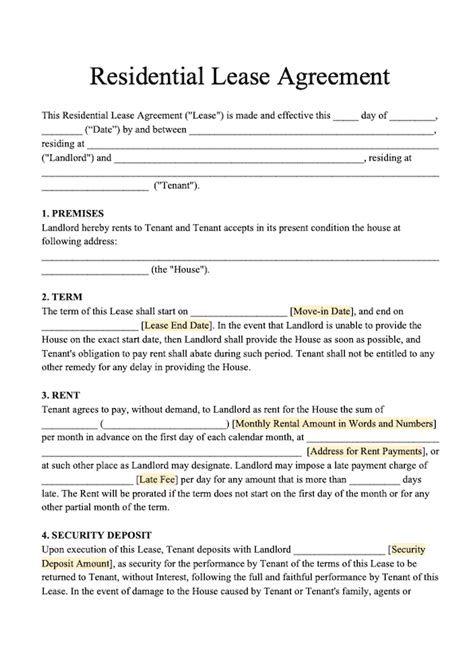 Lease Agreement Template Pdf