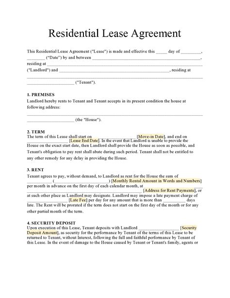 Lease Template Word