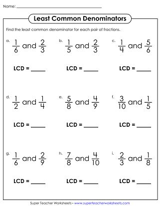 Least Common Denominator Fractions Worksheet