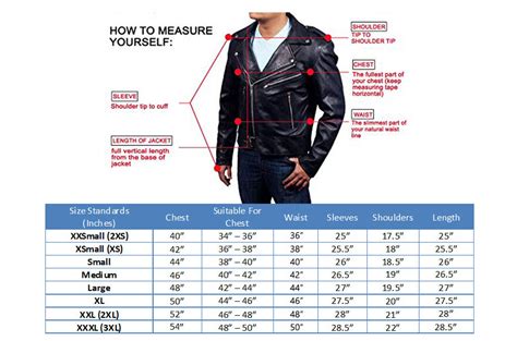 Leather Jacket Measurement Chart