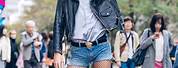 Leather Jacket and Black Jean Shorts