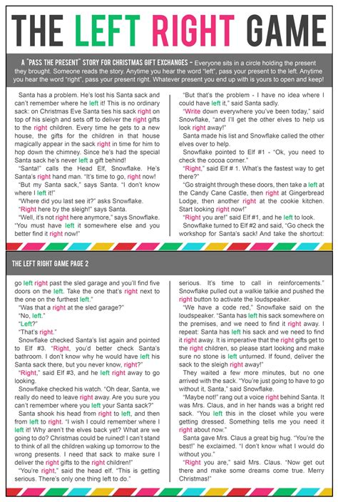 Left Right Game Printable