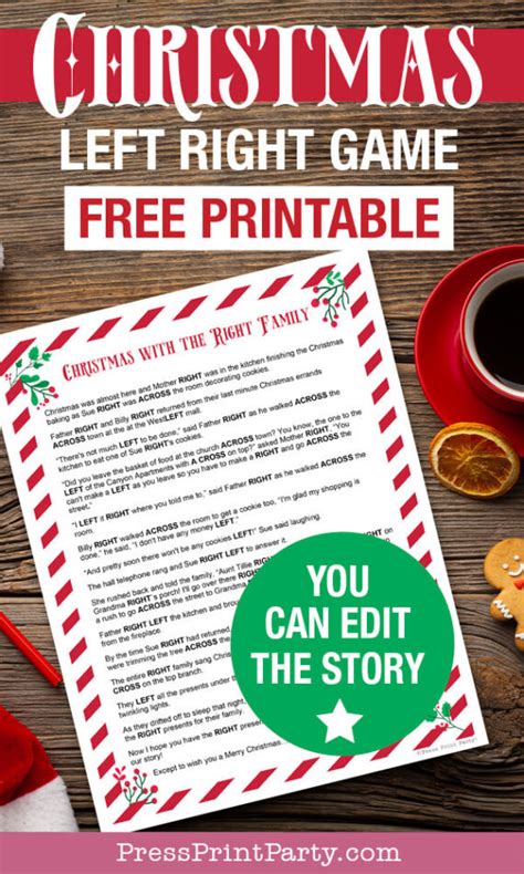 Left Right Across Christmas Game Free Printable