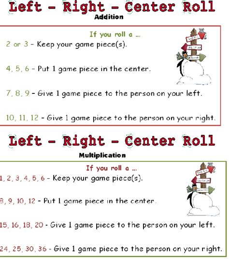 Left Right Center Game Rules Printable