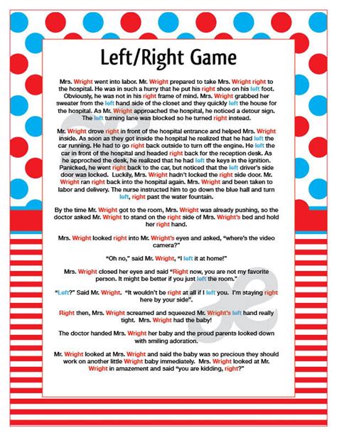 Left Right Passing Game Story Free Printable