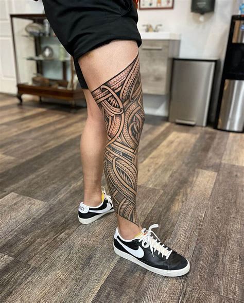 Leg Polynesian Tattoo
