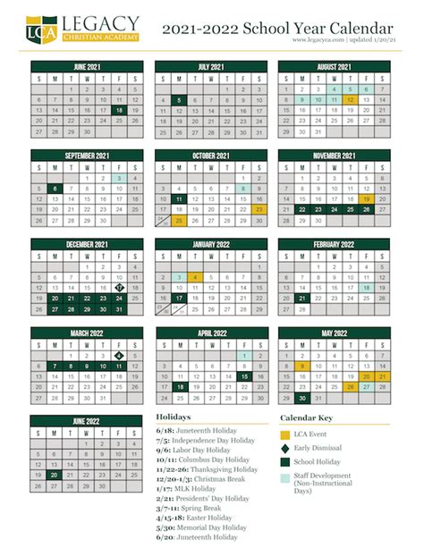 Legacy Christian Academy Frisco Calendar