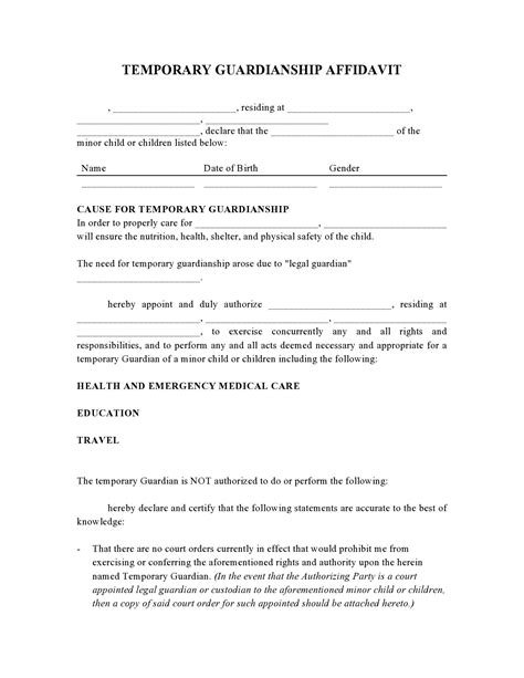 Legal Guardianship Printable Temporary Guardianship Form