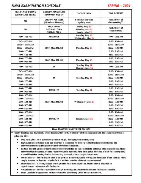 Lehman College Spring 2024 Final Exam Schedule