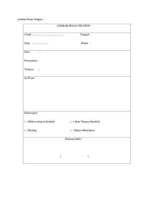 Lembar Pesan Telepon