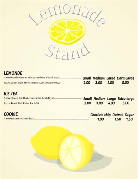 Lemonade Stand Menu Template