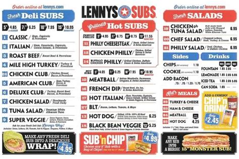 Lenny's Printable Menu