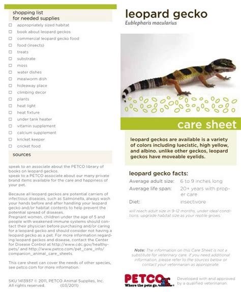 Leopard Gecko Printable Care Sheet