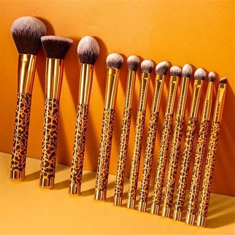 Leopard print makeup brushes in a variety of shapes and sizes