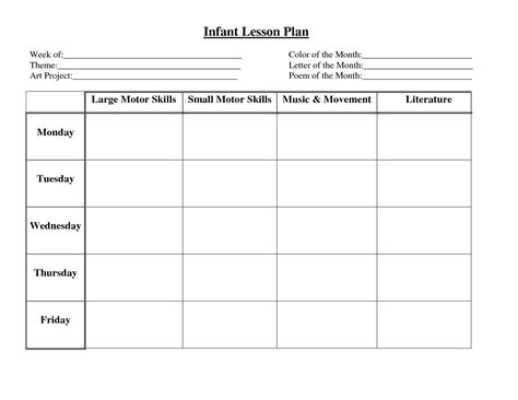 Lesson Plan Template For Infants