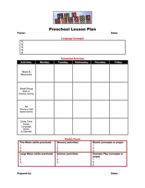 Lesson Plan Template For Pre-K