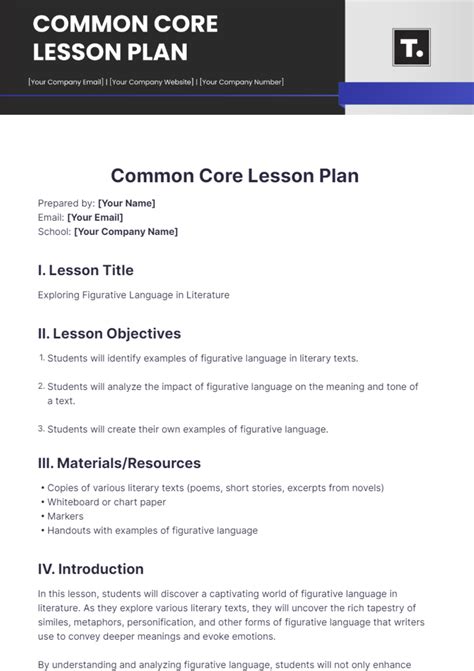 9+ Common Core Lesson Plan Template PDF, DOC