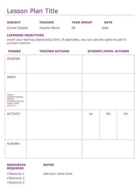 Lessons Plan Template