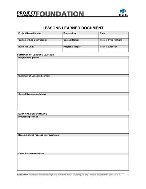Lessons Learned Template Word