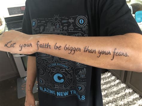 Let Your Faith Be Bigger Than Your Fear Tattoo Forearm