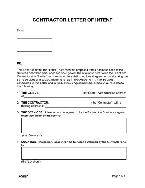 Letter Of Intent Template Construction