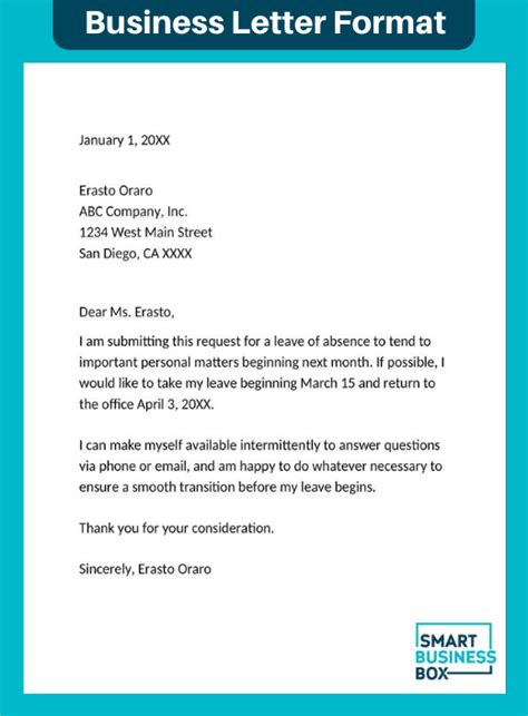 Free Printable Business Letter Template Form (GENERIC)