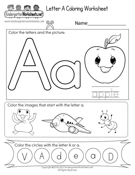 Letter A Kindergarten Worksheets