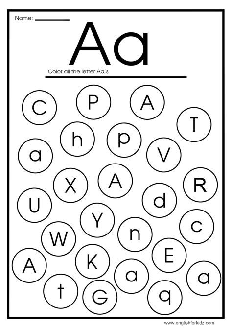 Letter A Search Worksheet