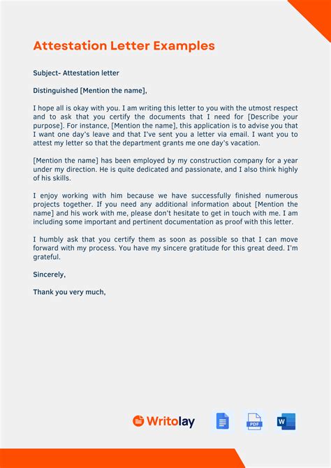 Letter Of Attestation Template