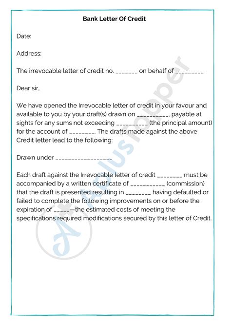 Letter Of Credit Draft Template