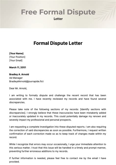 Letter Of Dispute Template