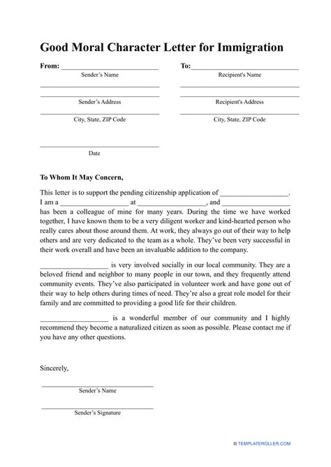 Letter Of Good Moral Character For Immigration Template