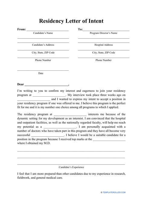 Letter Of Intent Residency Template