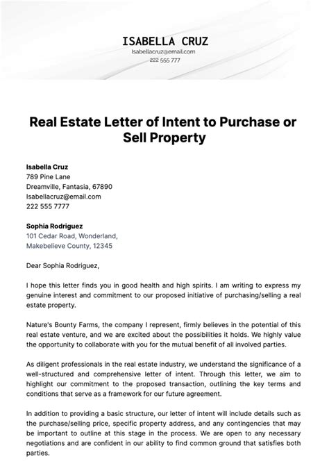 Letter Of Intent Template For Real Estate Purchase