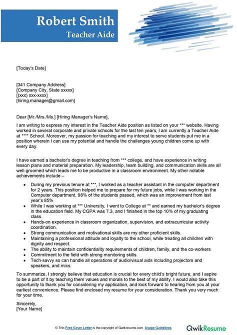 Letter Of Interest For Teacher Position