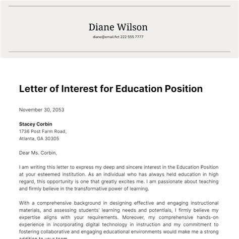 Letter Of Interests For Teaching Position