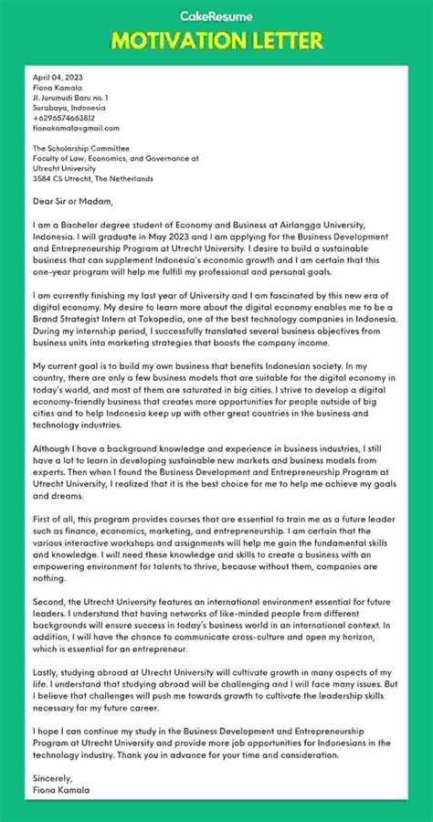 Letter Of Motovation