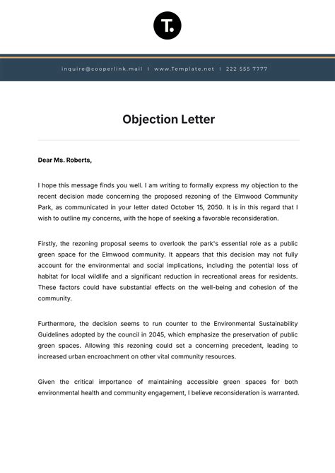 Letter Of Objection Template