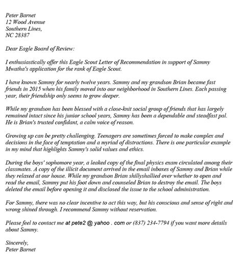 Letter Of Recommendation For Eagle Scout Template